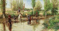 9. canada Hanfeinlegen (immersion Du chanvre), huile De Théodore Von Hörmann, peintre autrichien Du xixe siècle.