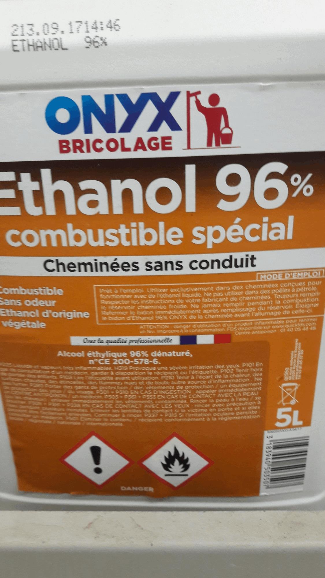 Éthanol 96% Combustible Cheminée sans conduit Onyx - 5L