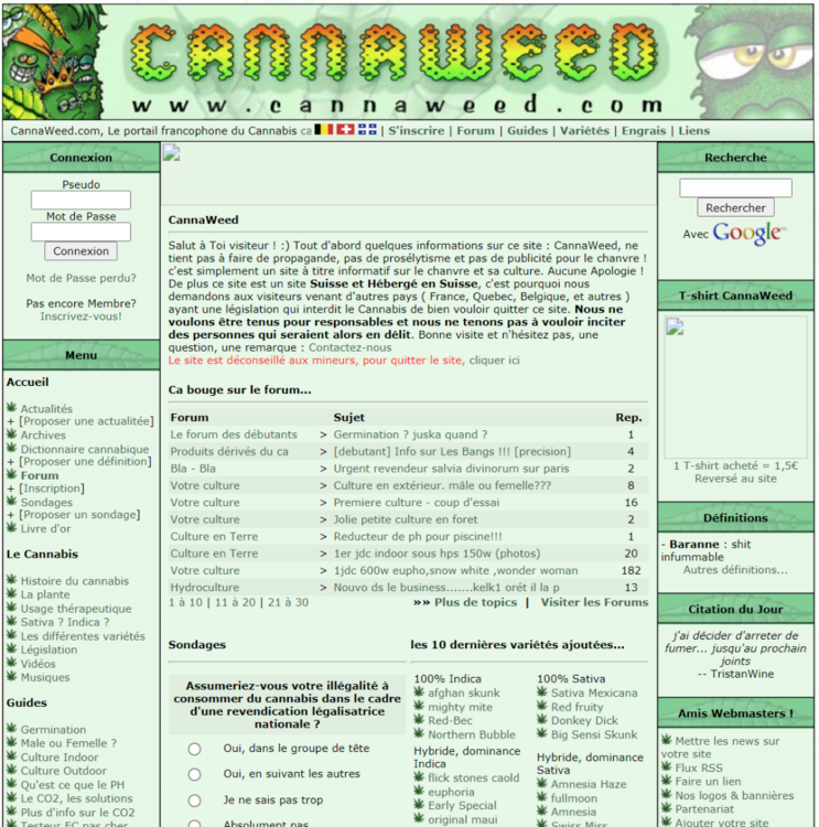 Cannaweed page d'acceuil 2003.png